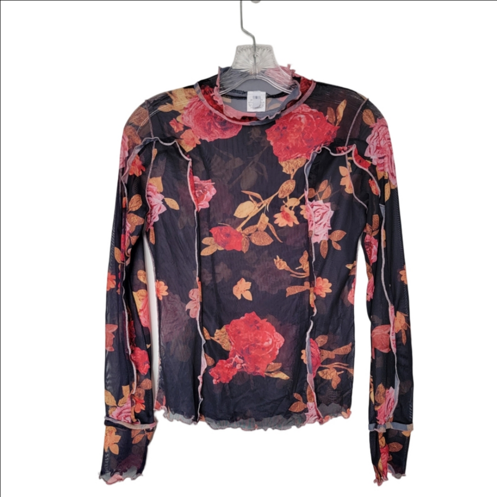 Y2K Mesh Fairy Grunge Boho Ruffle Long Sleeve Whimsygoth Top Size Small - Picture 1 of 6